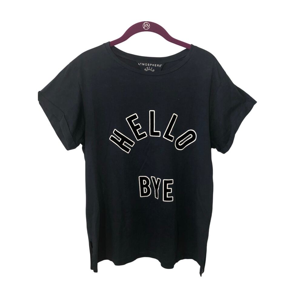 Atmosphere Graphic Shirt Hello Goodbye Size 10 Blue White EUR 42 Felted